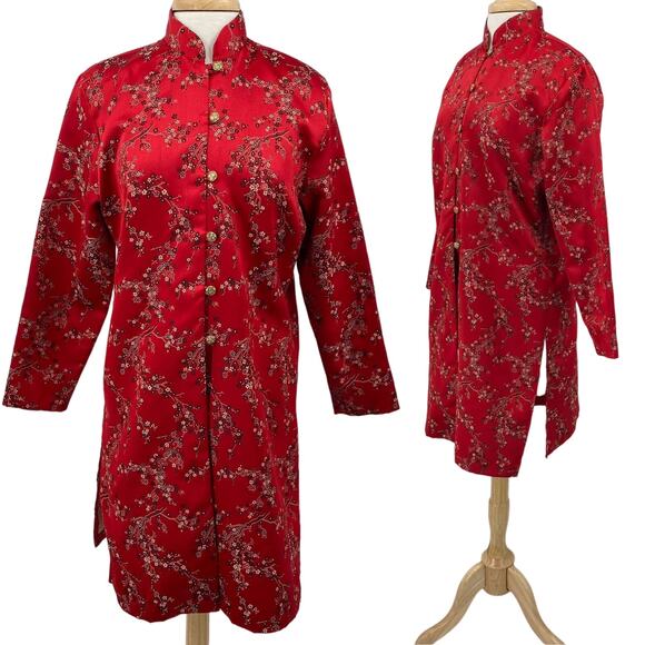 Vintage Ruth Norman Saks Fifth Ave Cheongsam Style Brocade Jacket Red Floral M - Picture 1 of 10